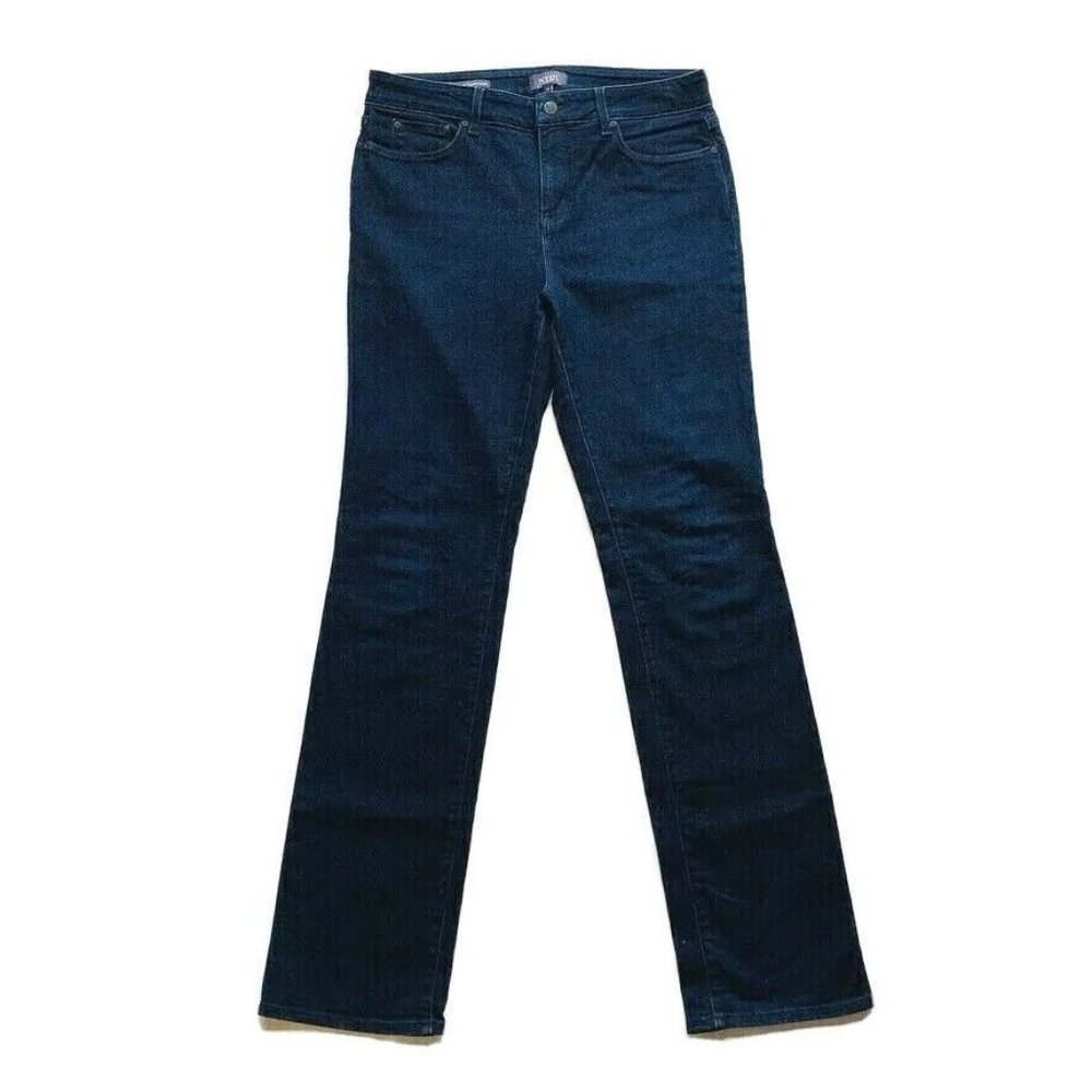 NYDJ Marilyn Straight Jeans Womens 12 Stretch Lift Tuck Technology Dark Blue NEW
